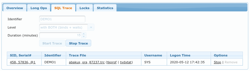 Session SQL Trace